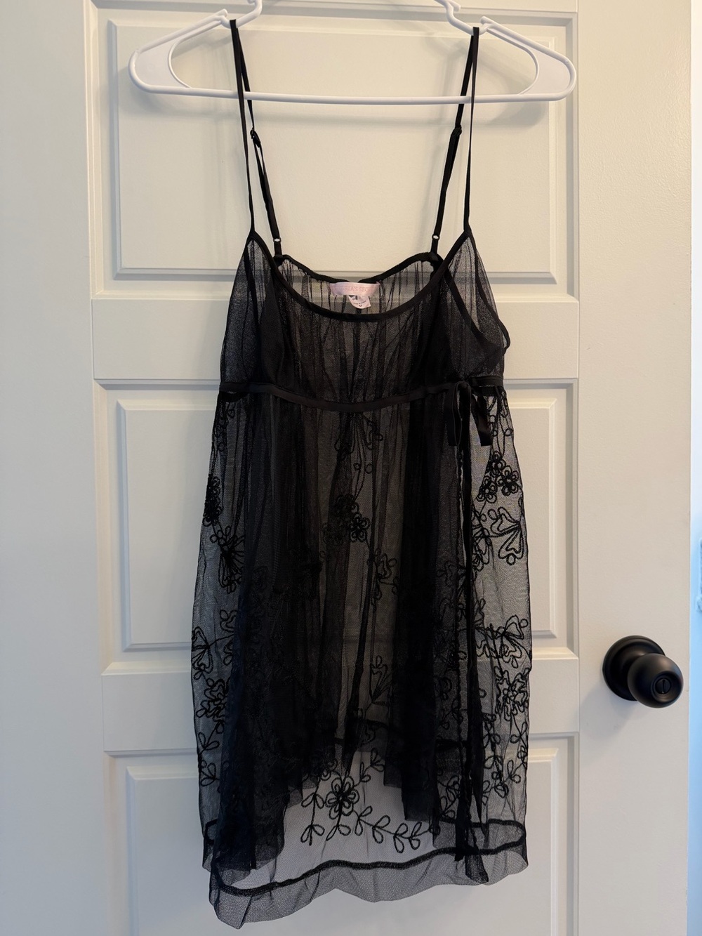 Vintage 2003 Victoria's Secret Black Silk Blend Mesh Babydoll Slip M